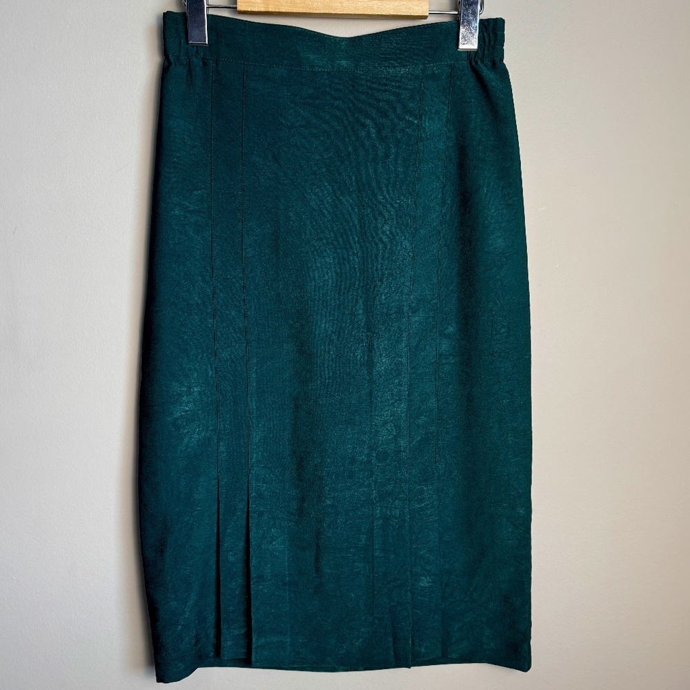 Bantry Bay by Leboff Vintage Pencil Knee Skirt Green Small Front Hem Pleats‎